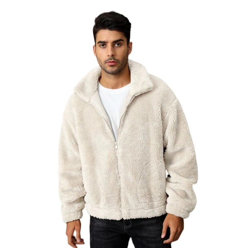 Hot Sale Classic Warm Comfortable Lamb Fleece Jacket for Men Custom Logo Embroidery Windbreaker Sherpa Jacket
