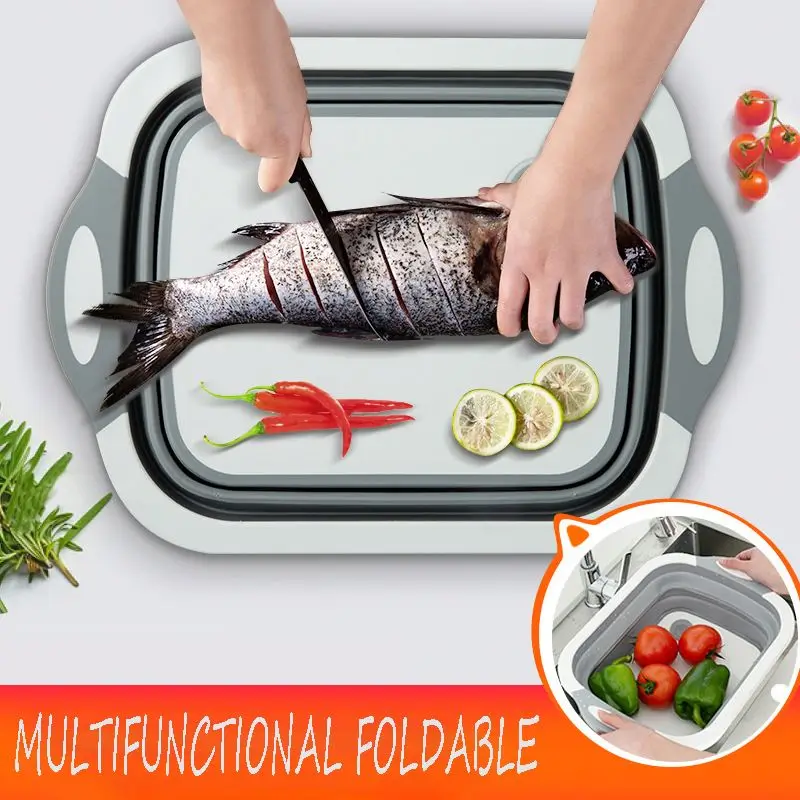 Новейшая кухонная многофункциональная портативная складная пластиковая разделочная доска 2 в 1 корзина для