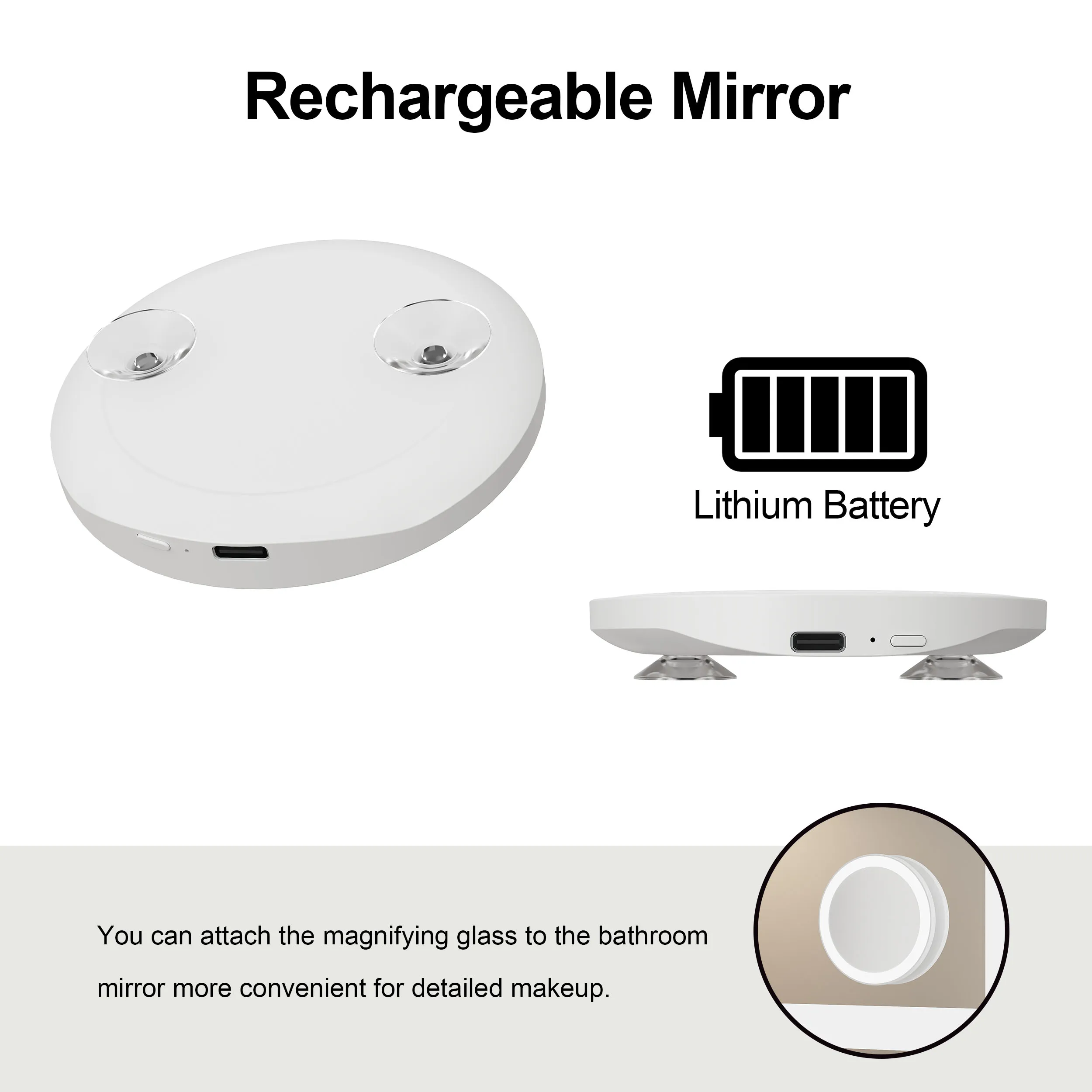 Portable 3.5 Inches Rechargeable Small Handheld 5x Magnifying Makeup Mini Travel Make Up Mirror With Suction Cups Mirror