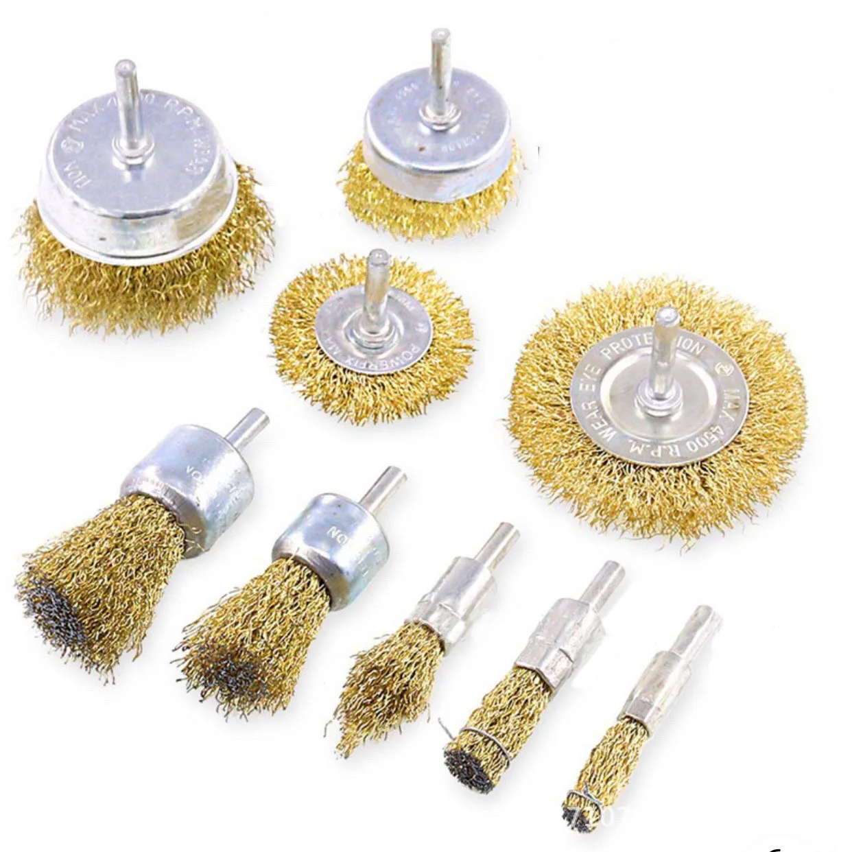 twisted steel Wire Brush Wheel Cup Set 9 Piece Brass Coated 1/4
