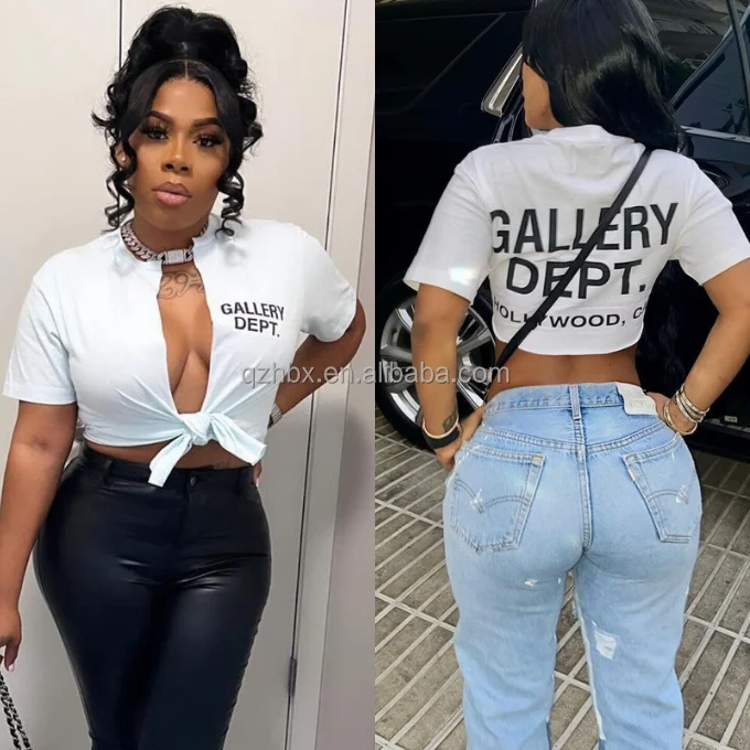 Summer Hot Tops Women Clothing Open Collar Front Split Lace Up Cardigan T-Shirt G.D. Letter Print Short Sleeve Crop Tees Tops