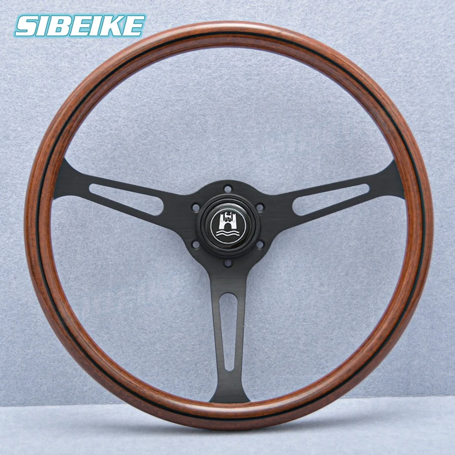 15inch Truck Mahogany Wood Steering Wheel Retro Vintage Classic Wood Film Solid Wooden Steering Wheel for Universal car