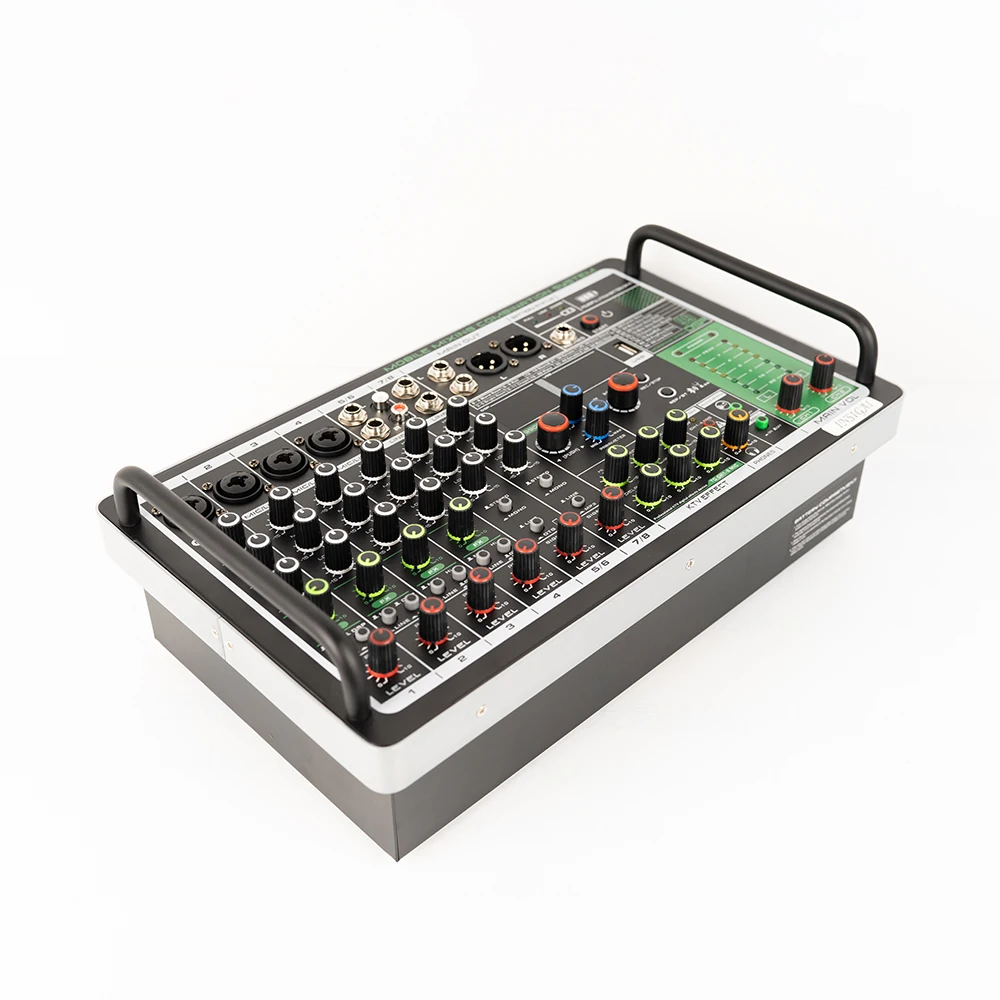 Battery Powered Professional 8 Channel Dj Controller USB Audio Mixer Guitar Band Electronic Organ Pure Power Amplifier