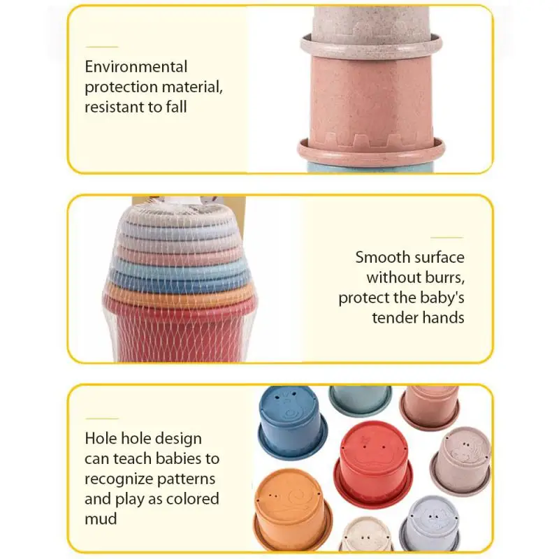 Wholesales  hot selling 8-piece set of fun early education baby shower stacking cup toy stacking tower gift