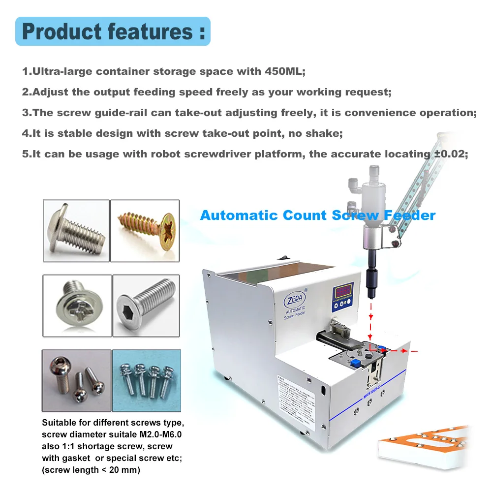 Zeda MKS1069-C supports PLC support  450ml storage screw diameter M2.0-M6.0 air suction automatic feeder screw dispenser counter
