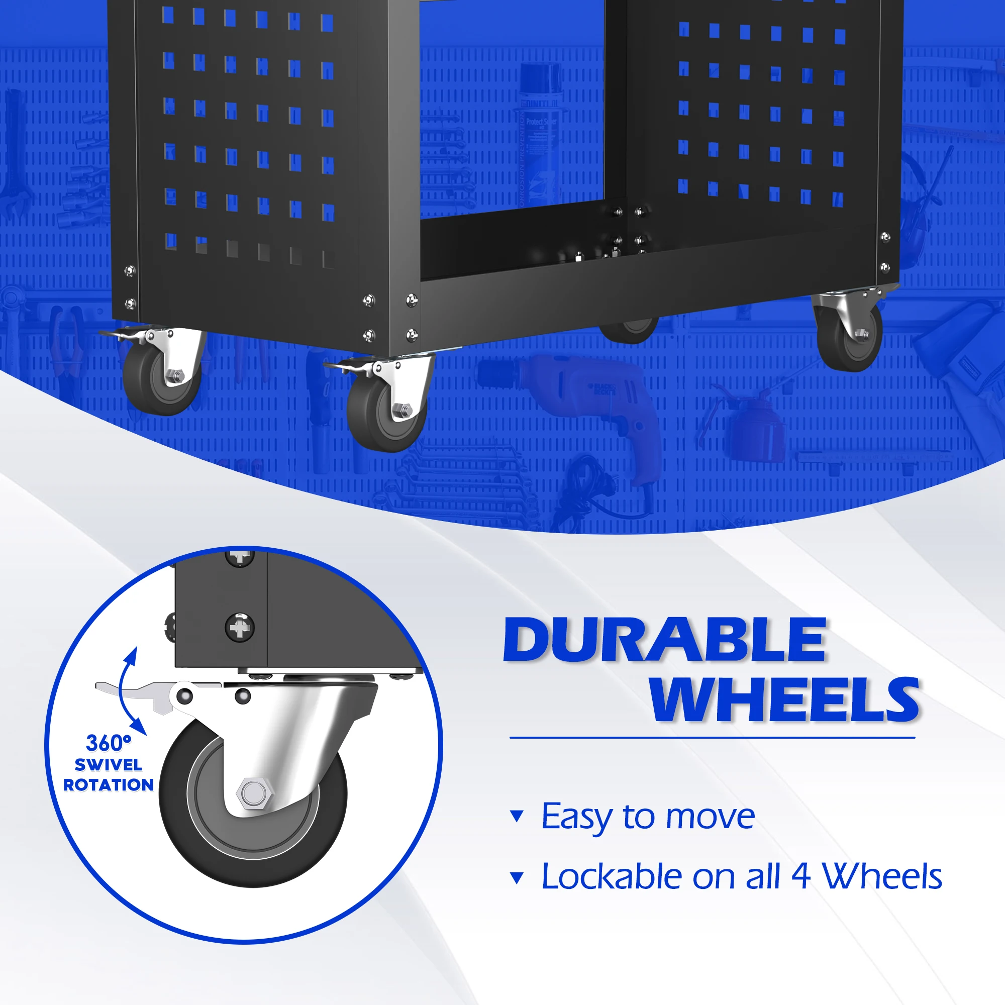 Utility Metal Cart Rolling 3 Tier Rolling Cart with Wheels Garage Storage Workshop Trolley Heavy Duty Tool Cabinet