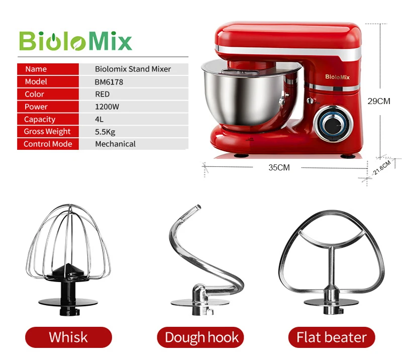 BioloMix 4L миксер из нержавеющей стали чаша 6-ступенчатая кухонный блендер крем взбивалка для яиц торт теста в виде рыбьего