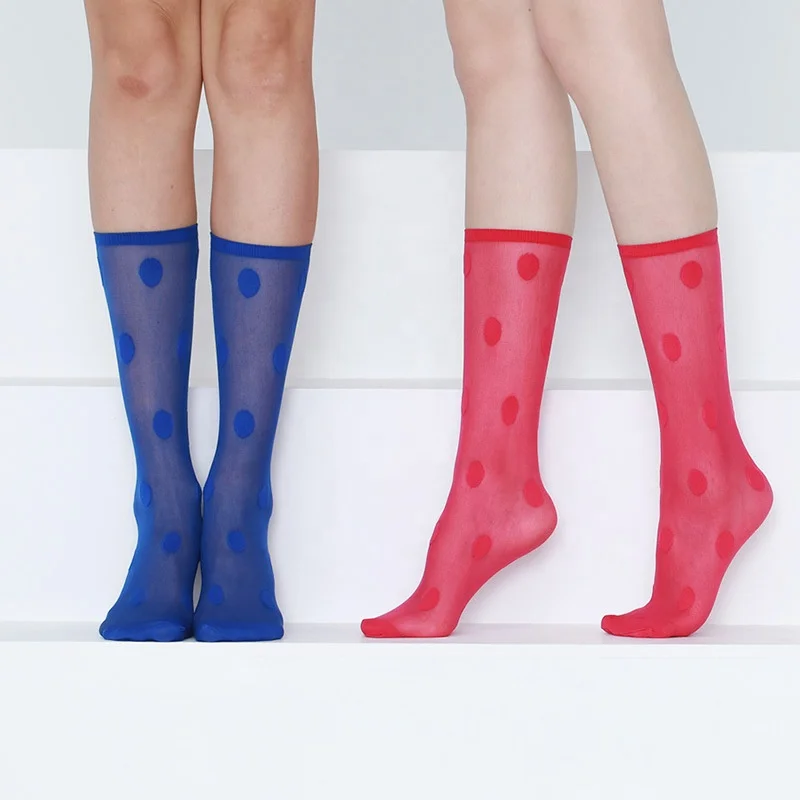 Hot sale sexy summer new polkadot lace transparent crystal woman sheer socks