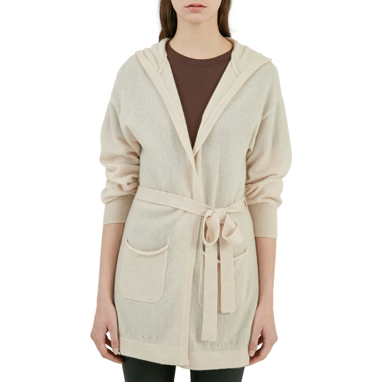 2022 Spring Design Wool Cashmere Material Women Solid Color V Neck Side Belt Knot Knitwear Casual Sweater Cardigans Clothing