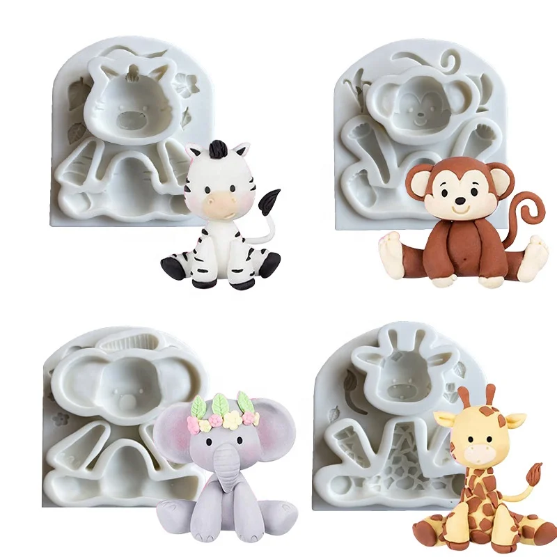 Custom Cartoon Silicone Mold Baked Lion Giraffe Elephant Bear Monkey Chocolate Fondant Molds Cake Decoration Tools Resin Molds