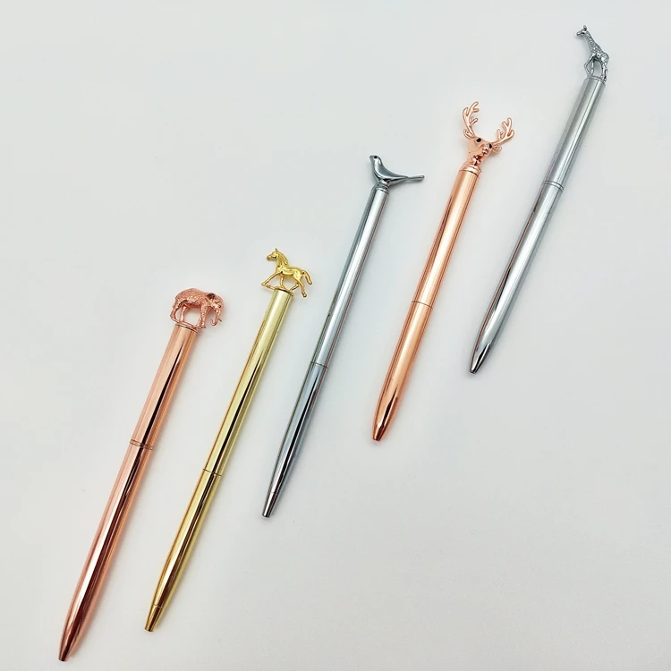 China Cheap Cute Metal ball point pen Silver Gold Twist Animal  Ballpoint Pen with Custom Logo