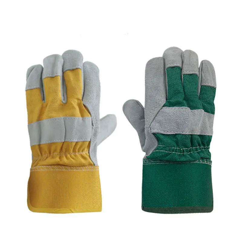 10.5' AB grade full palm cow split leather twill fabric custom logo rigger gloves rugged  lime green leather gloves