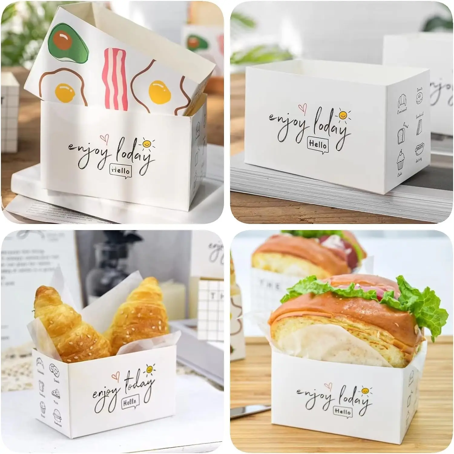 Custom Mini Burger Boxes Dessert Shop Toast Takeout Box Picnic Breakfast Sandwich Take Out Boxes With Logo
