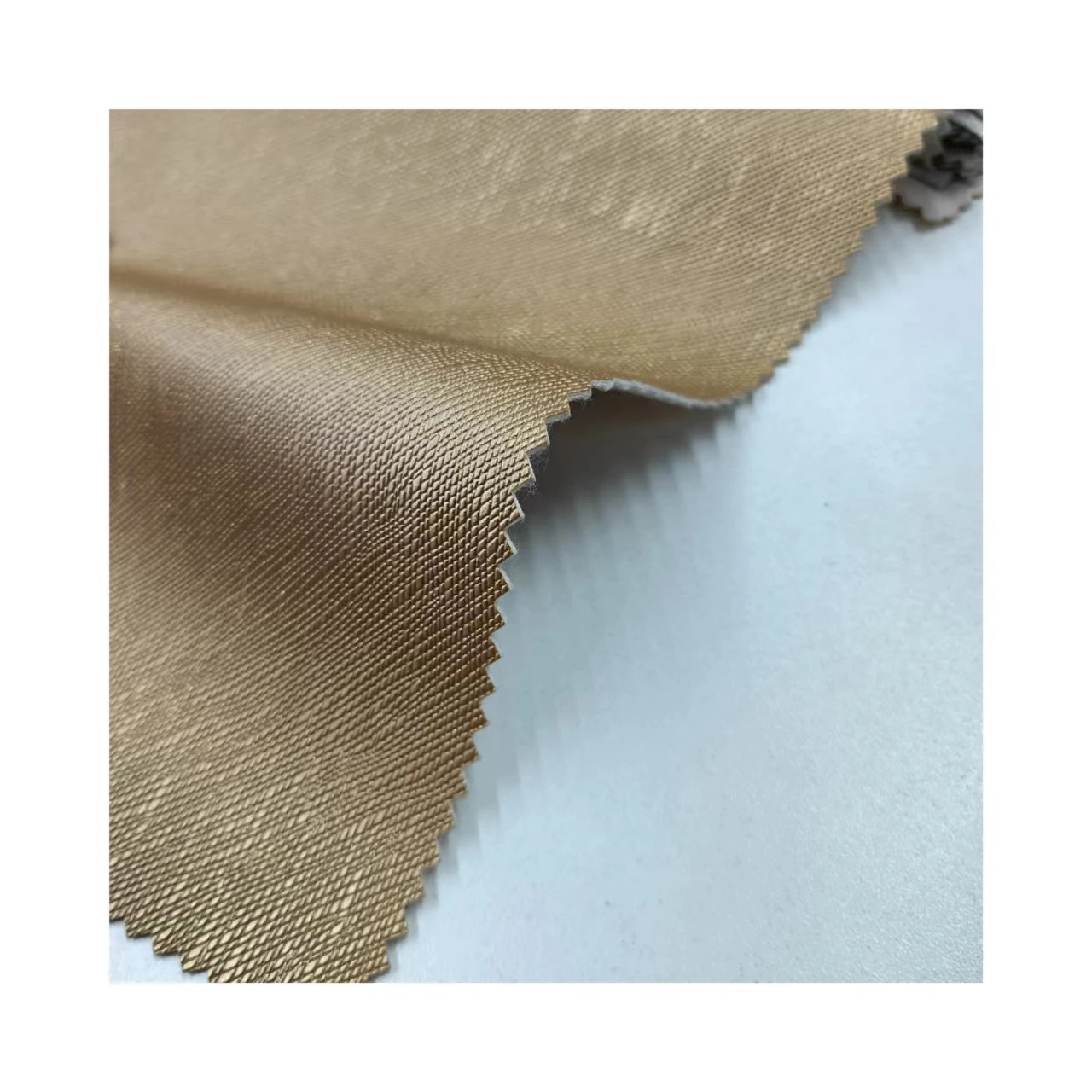 Golden 1.2mm brushed backing embossing woven faux vinyl decorative pvc leather fabric for handbags