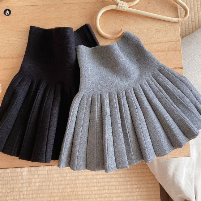 KS3459 New 2021 school girls pleated skirts cute kids knit short skirt