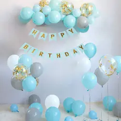 Happy Birthday Blue Gold Confetti Balloon Garland Arch Kit, Happy Birthday Banner With White Grey Latex Party for party