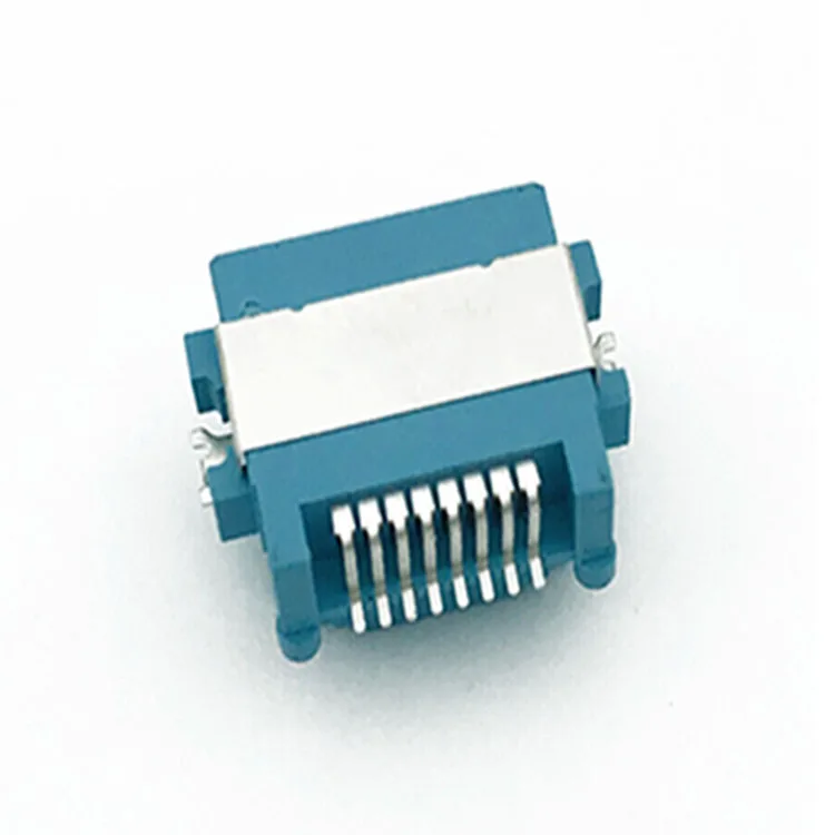 RJ45 Blue Modular Jack Connector Single Port SMT Offset 5.5MM Right-Angle 8p8c With Half-Shieled
