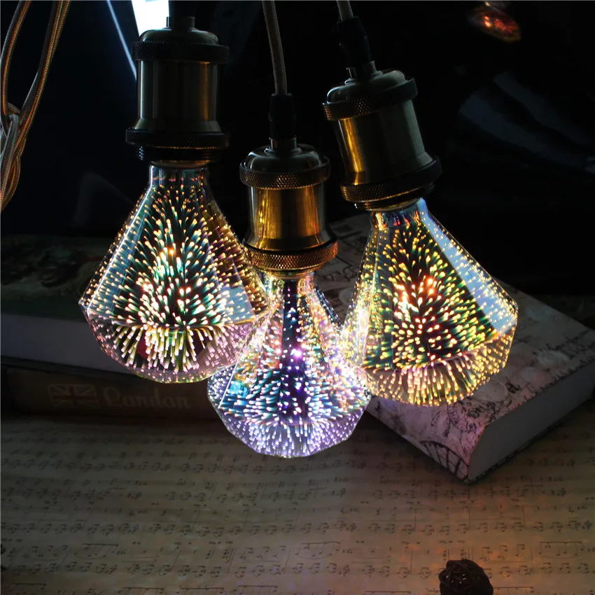 Vintage Christmas Edison Bulbs Decorative Light For Indoor 3.5W A60 ST64 D95 G95 VV110 TREE LED 3D Firework Lamp