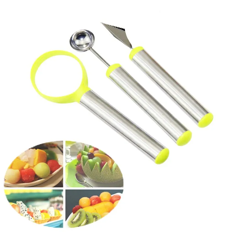 Ice Cream Ball Spoon Double Stainless Steel Melon Baller Kitchen Cut Watermelon Carving Fruit Digging Spoon Platter