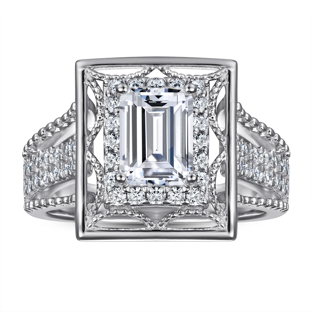 TL-441 Vintage designs 1.0 ct radiant cut diamonds inserted 925 sterling silver rings women engagement rings