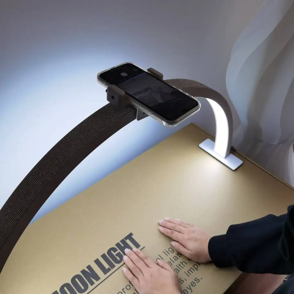 Factory wholesale 75CM 48W desktop Nail Half Moon Light with rhinestones phone stand Bi-color desktop light