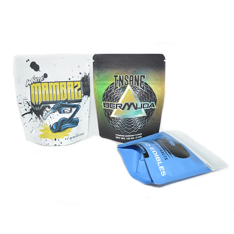 Custom Design Child resistant Packaging 0.125 OZ gummies zip Stand Up Pouches 3.5g Baggies Smell Proof Mylar Bags for Medicinal