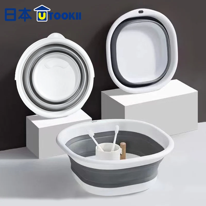 Portable Collapsible Plastic Foot Soaking Tub Foldable round Travel Foot Bath Wash Basin Kitchen PP Material