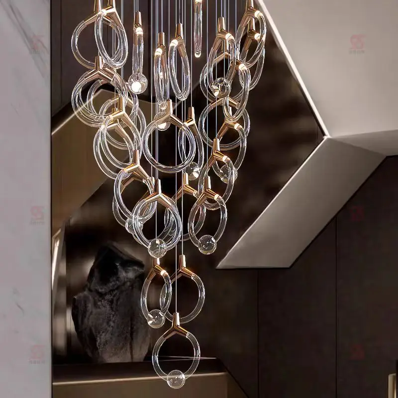Индивидуальная гостиничная лобби, банкетный зал, вилла, лестница, внутреннее украшение, стеклянная светодиодная люстра