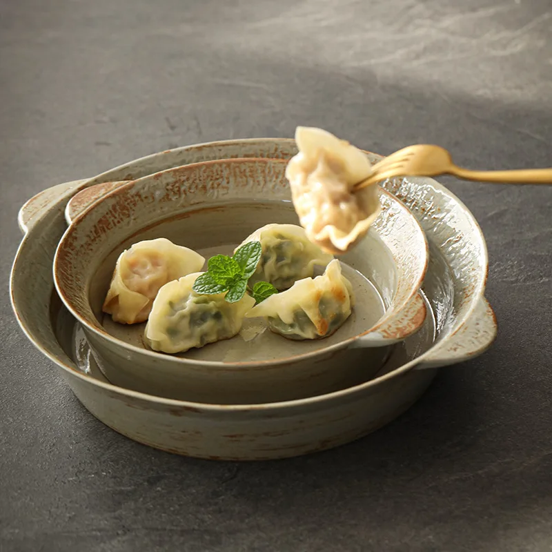 Light Luxury Deep Dish Tableware Creative Western Steak Spaghetti Dish Japanese Style Ceramic Plastic Patterned Plate Home Use