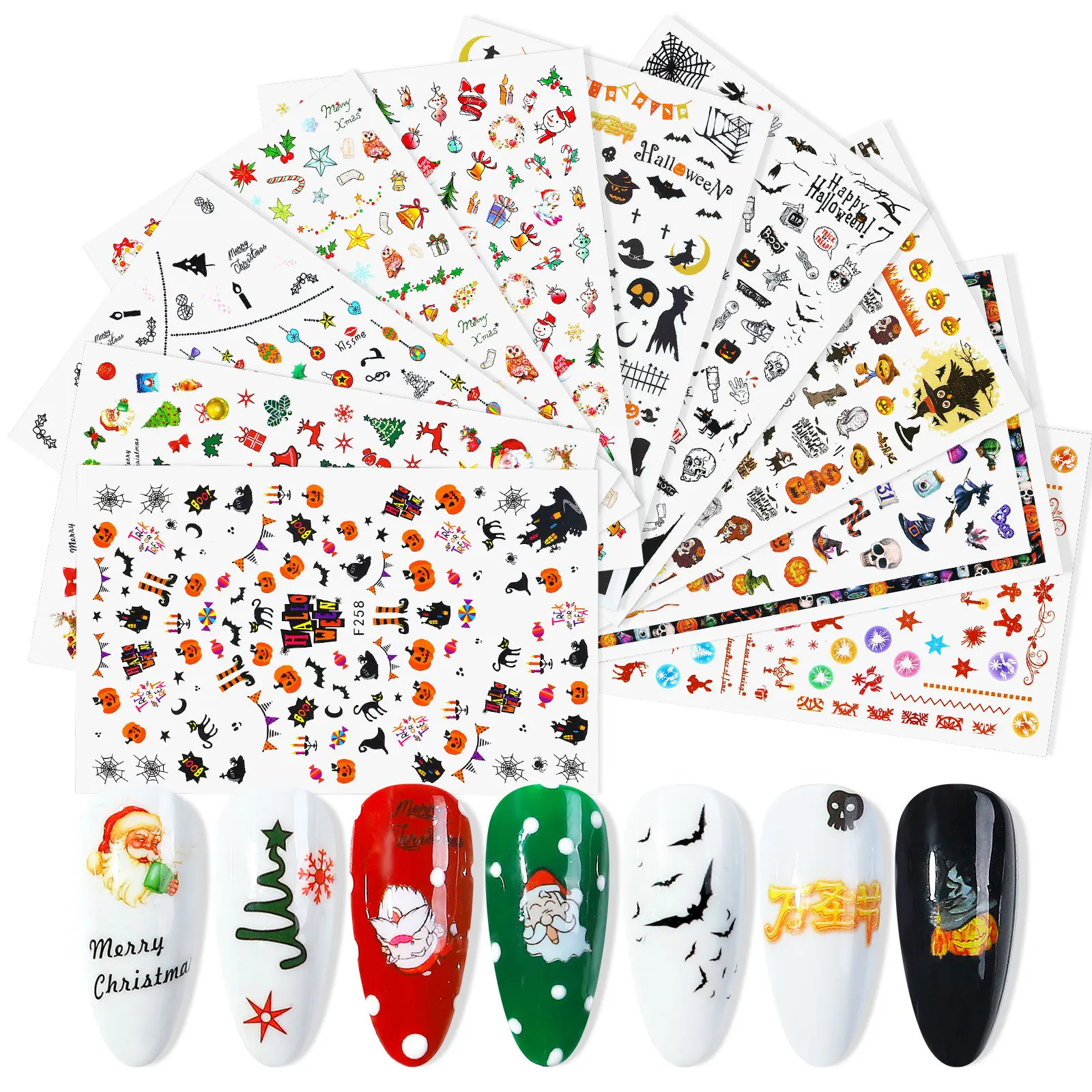 Beauty Halloween Nail Sticker Christmas Nail Art Design Adhesive Tattoo Lips Pumpkin Decals for DIY Nail Tips Decoration Decor