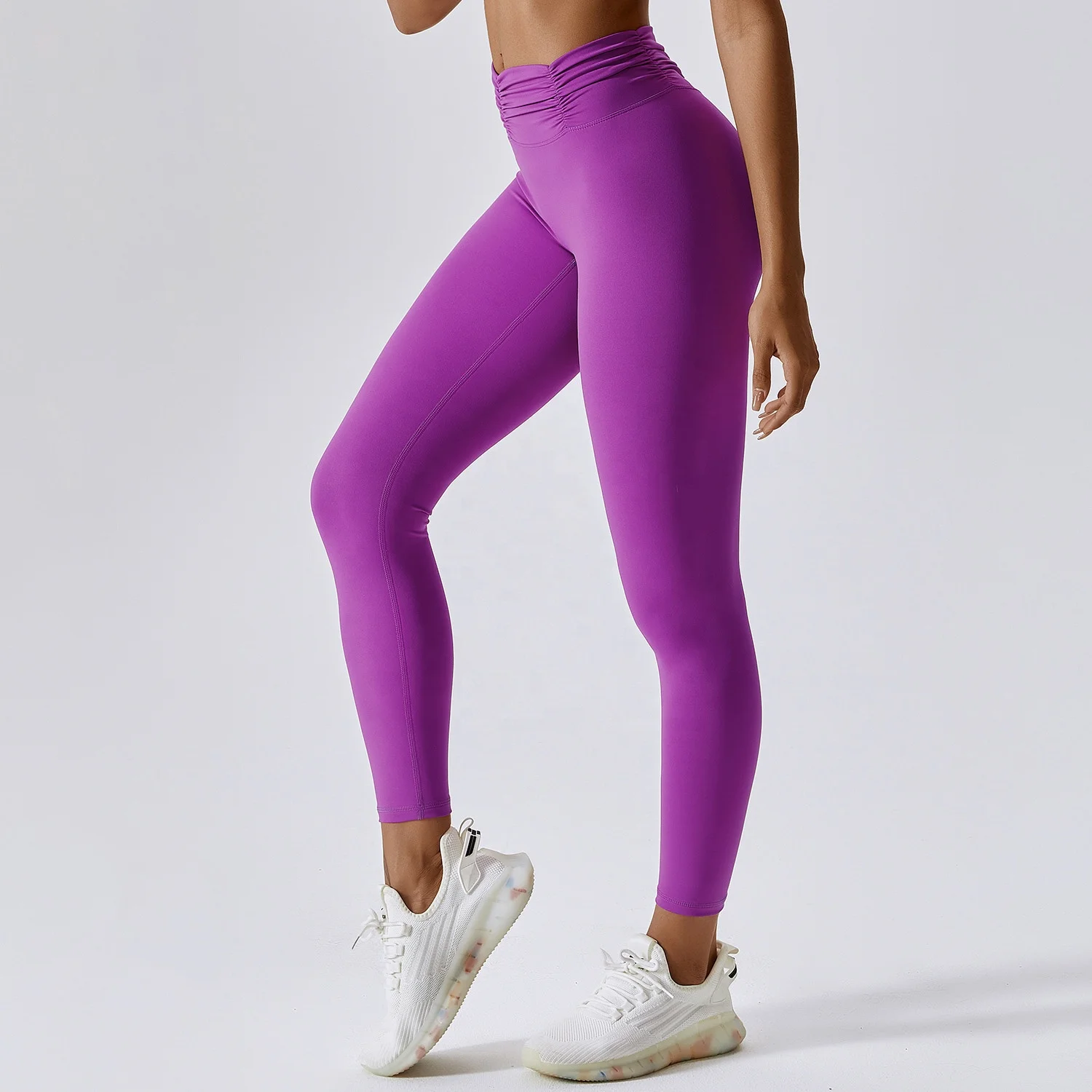 Wrinkle High Waisted Sports Leggings Women Custom Logo Gym Pants Without Front Line