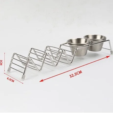 Tortillas/ Burritos storage rack Holds 4 Tacos Each Stainless Steel Taco Shell Holder Stand  with Sauce Cup