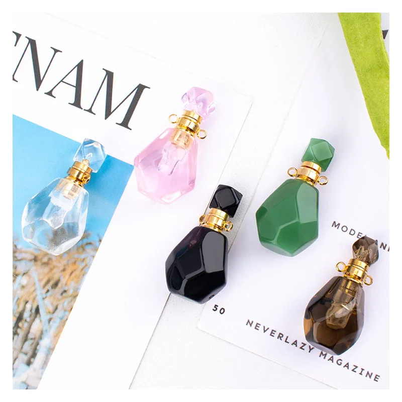 Travel Small Car Glass Luxury Crystal Perfume Bottle DIY pendant fashion natural gem stone  gift girl