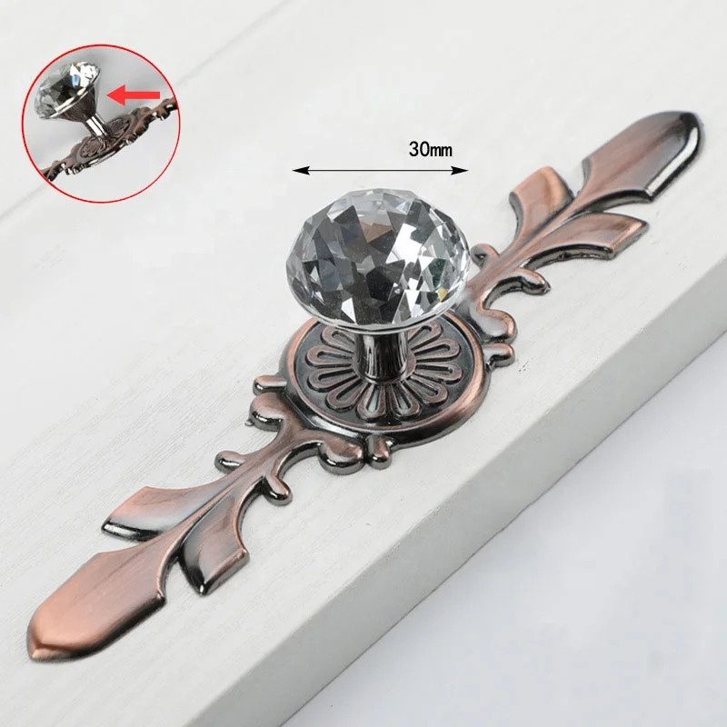 European style simple transparent single hole Cabinet Wardrobe door handle modern crystal drawer handle