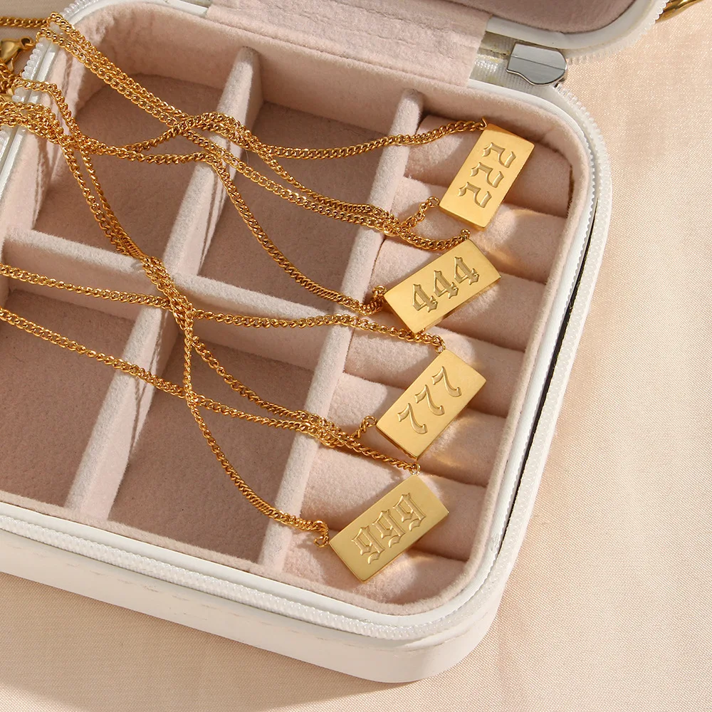 Цифровое Брендовое ожерелье Lucky Angel, 18K позолоченное квадратное ожерелье из нержавеющей стали с цифрами ангела 111-999 для женщин