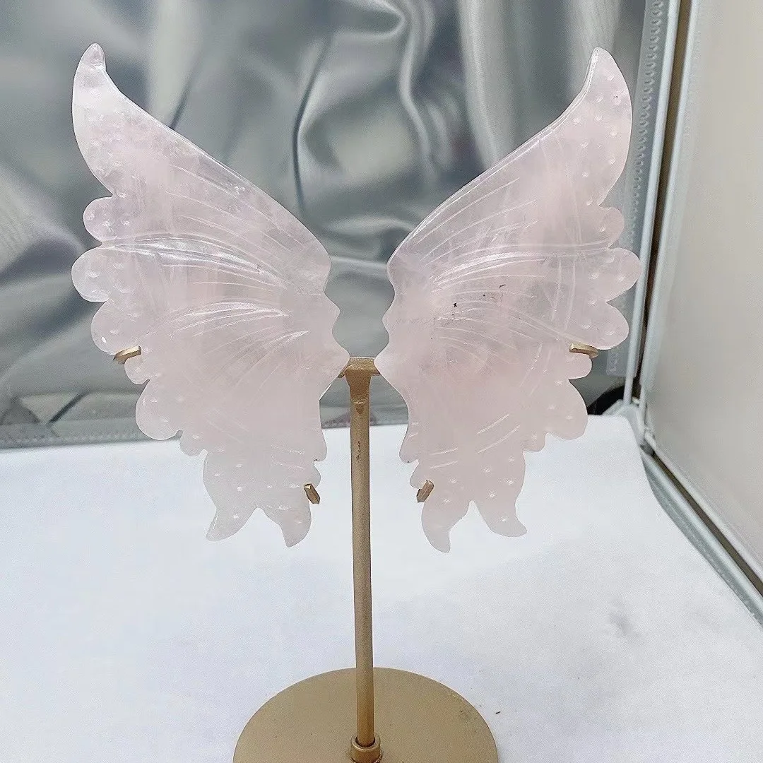 Wholesale PURE Natural high quality crystal gemstone wing carving green strawberry quartz butterfly wings