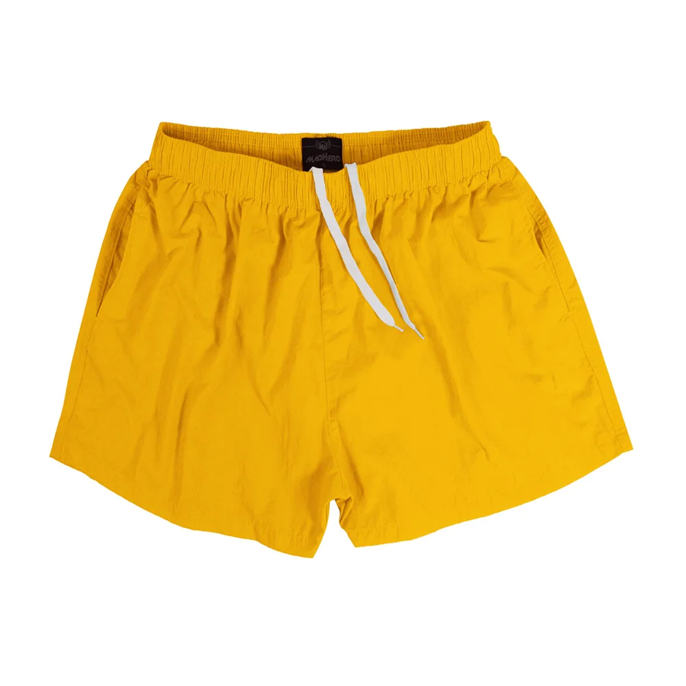 Yellow Color Custom Blank Board Shorts Solid Beach Swim Trunks Swimwear For Men