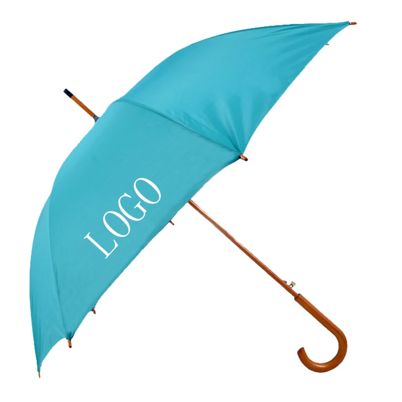23 inch Semi Automatic UV Protective Eco Wooden Handle Company Logo Printing Cheap Straight Umbrella
