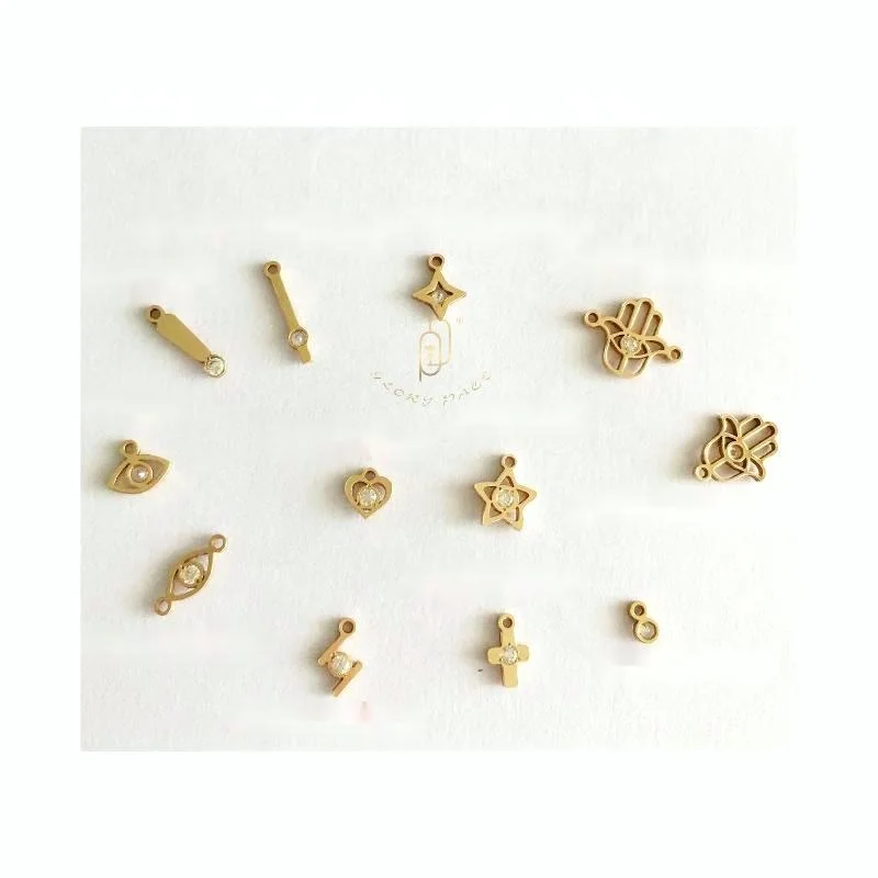 GP Hour Second hand Eye Shape Hamasa Hands CZ Stone Charms Connector 20ga Thick Wholesale 1/20 14K Yellow GF