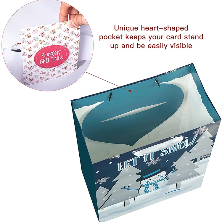 high-quality Xmas Decorative Party paper Snowman Snowflake Large Christmas Gift Bag with heart-shaped pocket