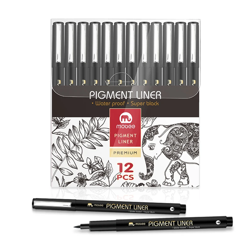MOBEE P-621A12  fineliner marker with clip art supplies writing smoothly different size factory price fine liner pen set