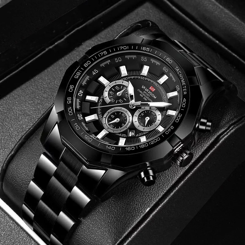 Low MOQ Male Analog Men Stylish Printed Luxury Waterproof Custom Wrist Brand Multi Functions Three Eyes Design Watch Dial Logo