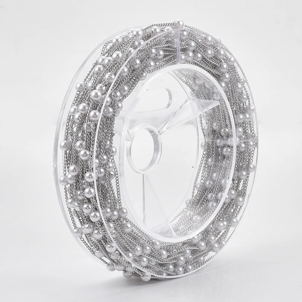 12 meter / roll diy Bracelet Necklace  chain with  White 4mm   ABS Round Bead Twisted Chain Copper Chain