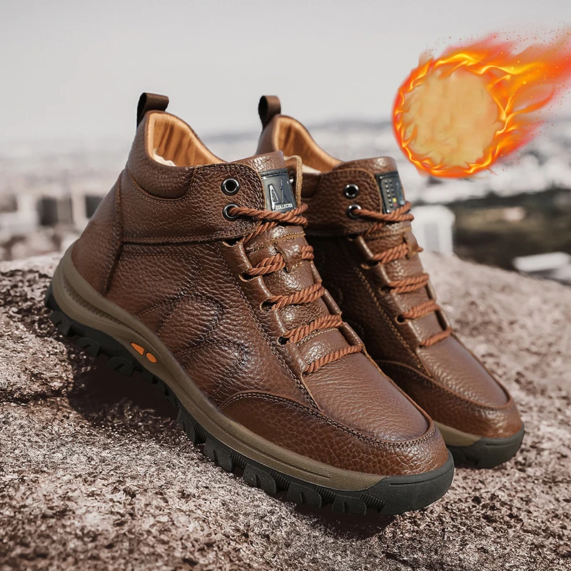 Snow Boots Hiking Boots Genuine Leather Shoes Climbing Boot Anti Slip Outdoor 2021 Hot Selling Mid-top Thermal Winter Waterproof