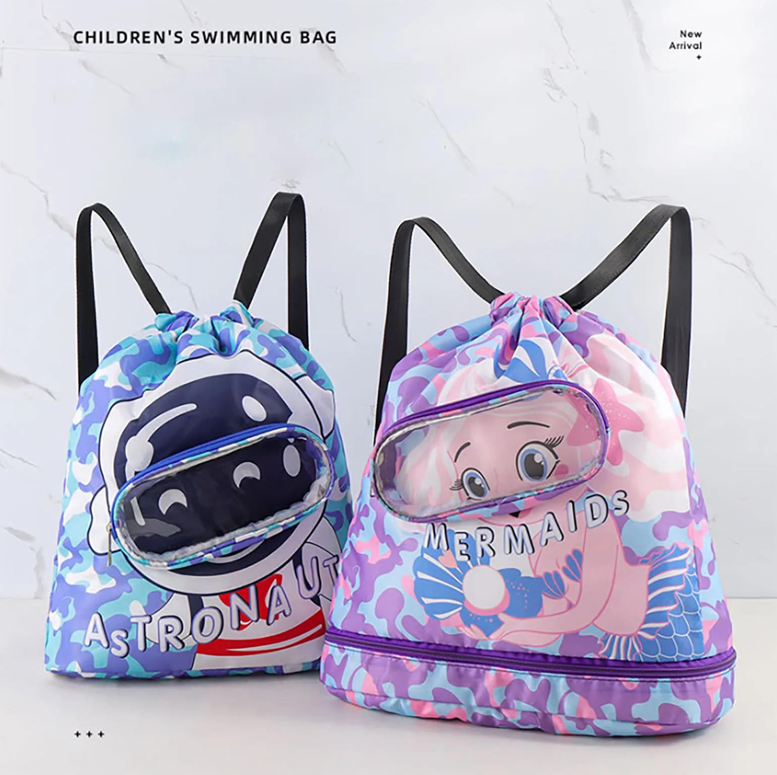 Custom Cartoon Swimming backpack kids sports gym beach bag waterproof Drawstring Backpack