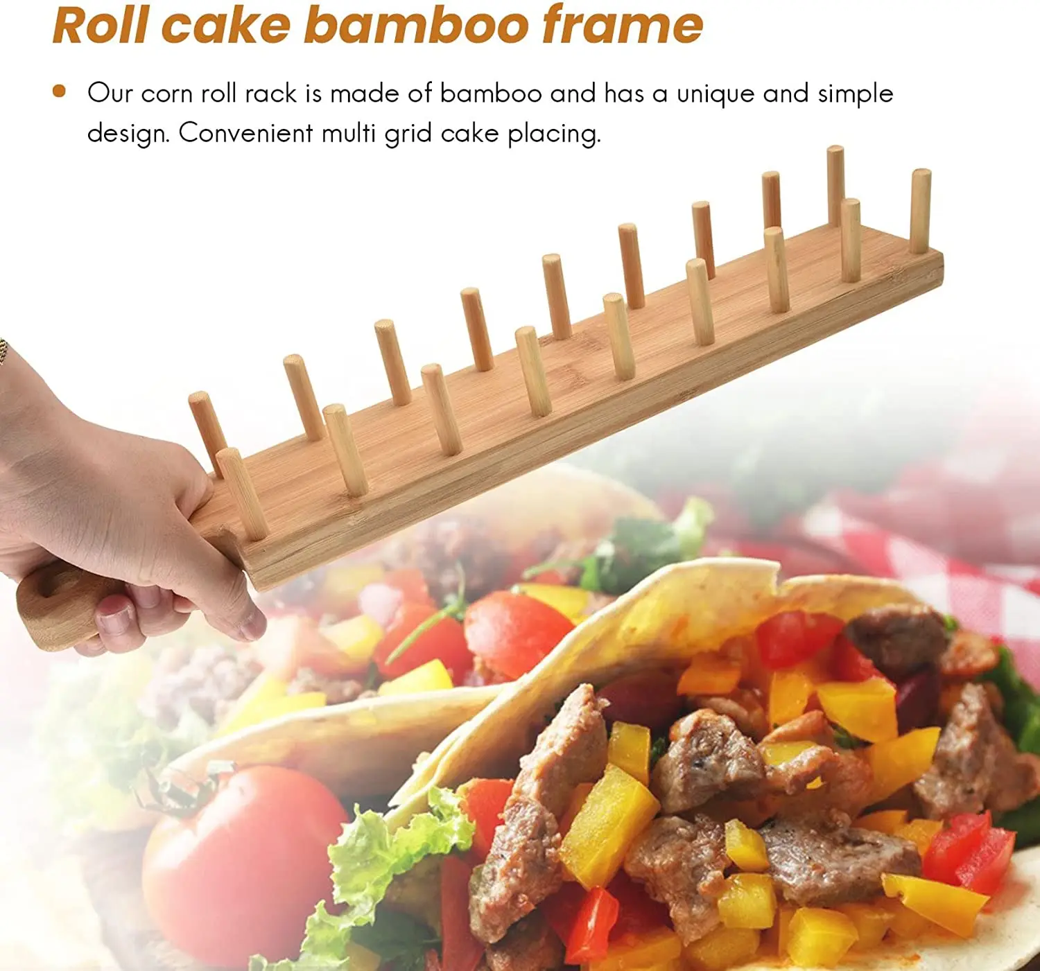 New Arrival Taco Rack Holds  Wooden Corn Roll Rack Good Quality Bamboo Taco Holder Stand Plate Tray With Handle