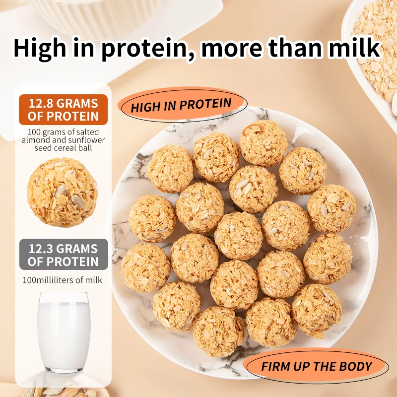 OEM/RTS Instant Flavored Multivitamin Cereal Balls Zero Sucrose Salted Almond Sunflower Seeds Adults Children Reduce Calories