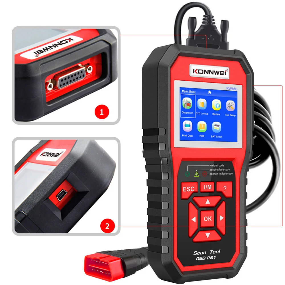 Автомобильный диагностический инструмент KONNWEI KW850 обнаружение 12 В OBD2 OBDII EOBD бензиновых и дизельных автомобилей на рынок США Европы