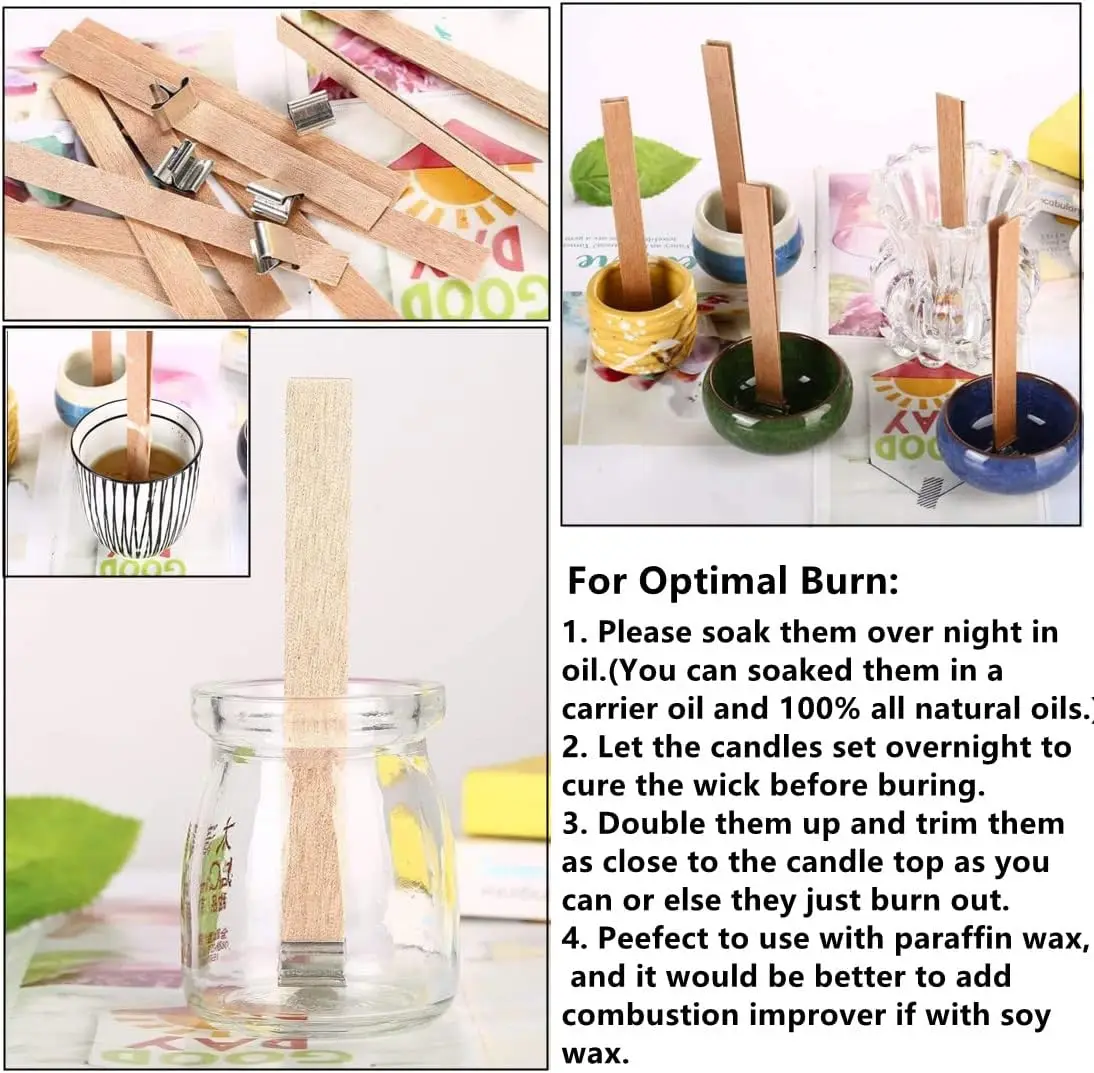 100pcs Wood Wicks for Candles, Wood Wicks for Candles Making Smokeless Trimmer Natural Crackling Wooden Wicks for Candle Making