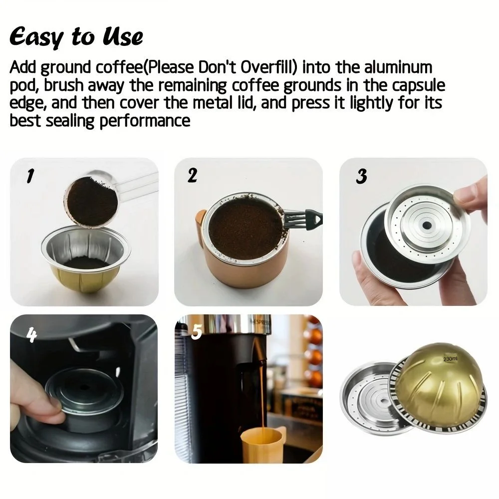 1SET Dropshipping Stainless Steel Coffee Pod Cover 3 PCS  80 150 230ml Empty Pods Compatible With Vertuoline Coffee Maker